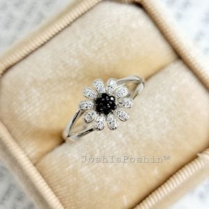 0.17CT. Natural black spinel flower ring in sterling silver